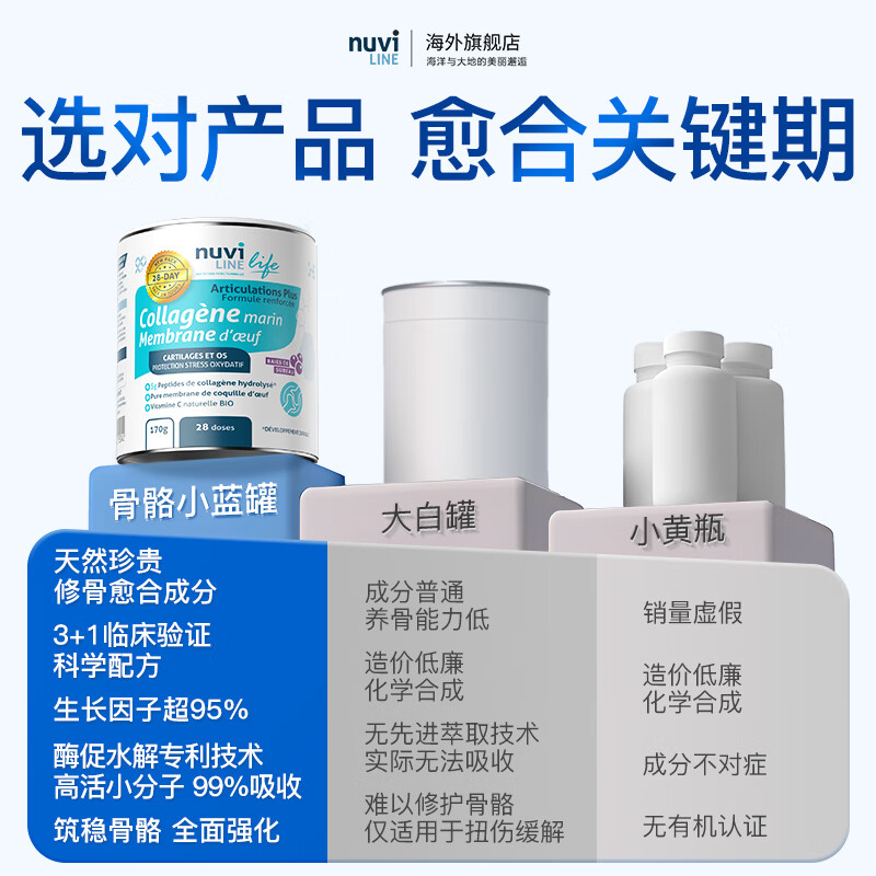Nuviline法国进口愈骨粉 骨折恢复营养品 骨裂愈合壮骨粉氨糖软骨素骨胶原 170g*4罐 周期装【买3送1】骨折速愈