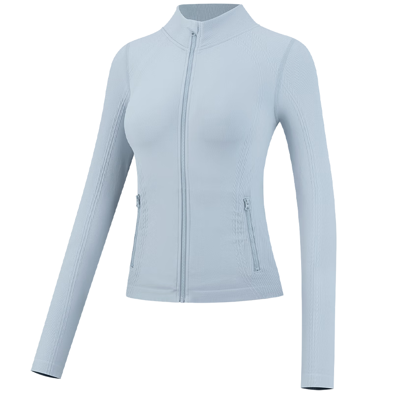 VFU一體織健身外套女高彈運(yùn)動(dòng)跑步服瑜伽上衣修身顯瘦 藍(lán)風(fēng)鈴 L