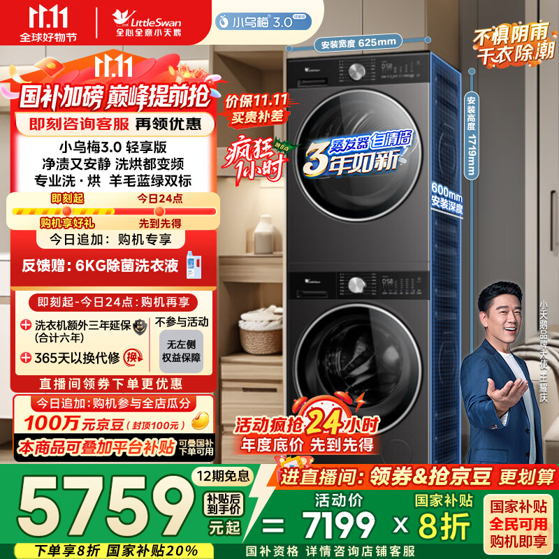 小天鹅（LittleSwan）洗烘套装 10KG滚筒洗衣机全自动+变频热泵烘干机家用烘衣服 【小乌梅3.0轻享】VE10+VE10 国家补贴