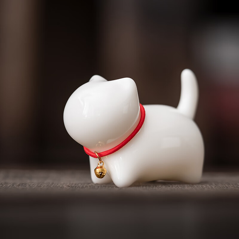 苏氏陶瓷羊脂玉瓷茶具配件茶宠致白小猫咪