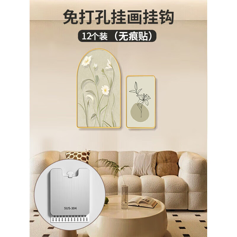 飒望德国挂画神器免打孔无痕钉挂钩婚纱照相框照片挂墙固定器不伤白墙 【12个装】无痕贴款即装即用