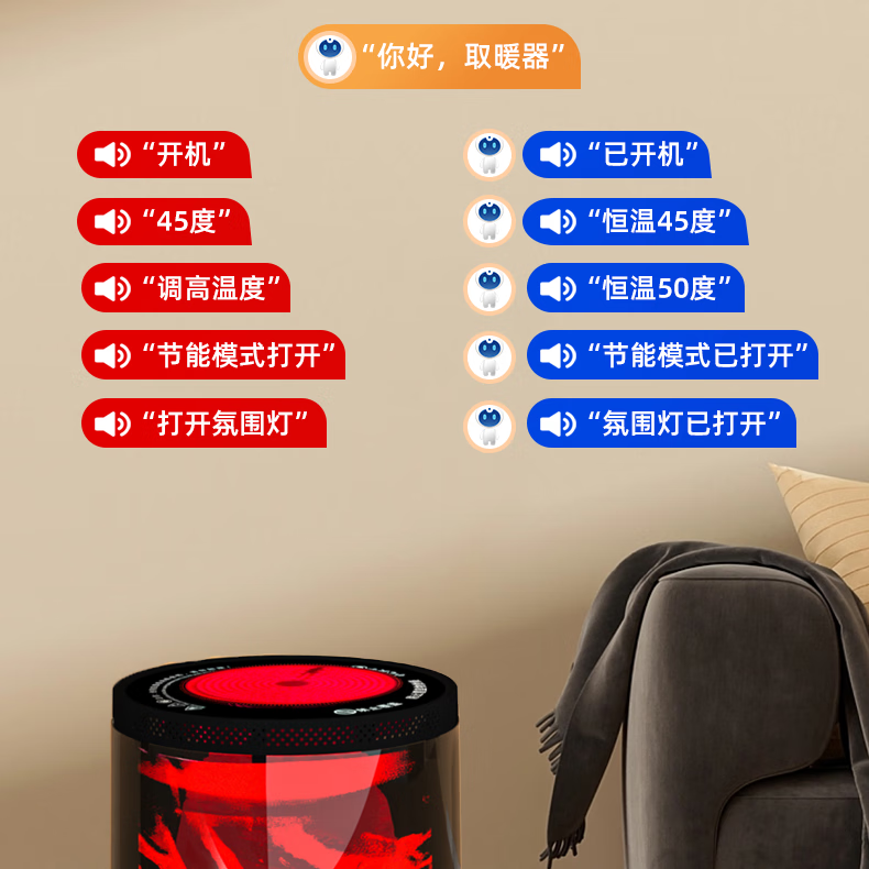 骆驼(CAMEL)骆驼CAMEL取暖器多功能暖风机家用节能速热智能语音智能变频恒温 HQ8-20取暖器+围炉桌 赠烧烤架