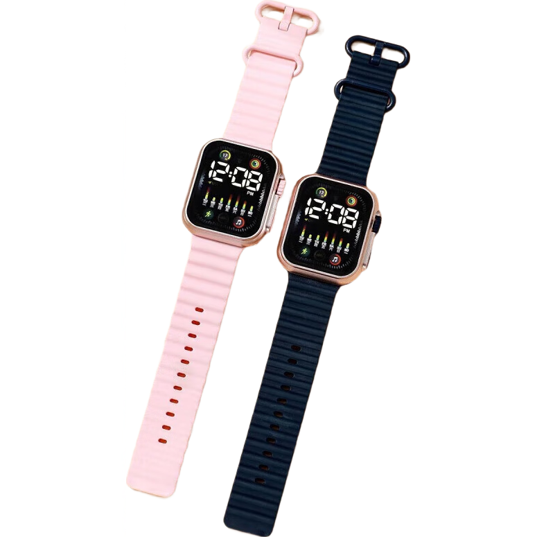 【网红爆款】电子手表时尚商务炫酷led时间日期显示按键彩灯男女情侣手环ins风长续航 黑色-电子表-看时间日期星期