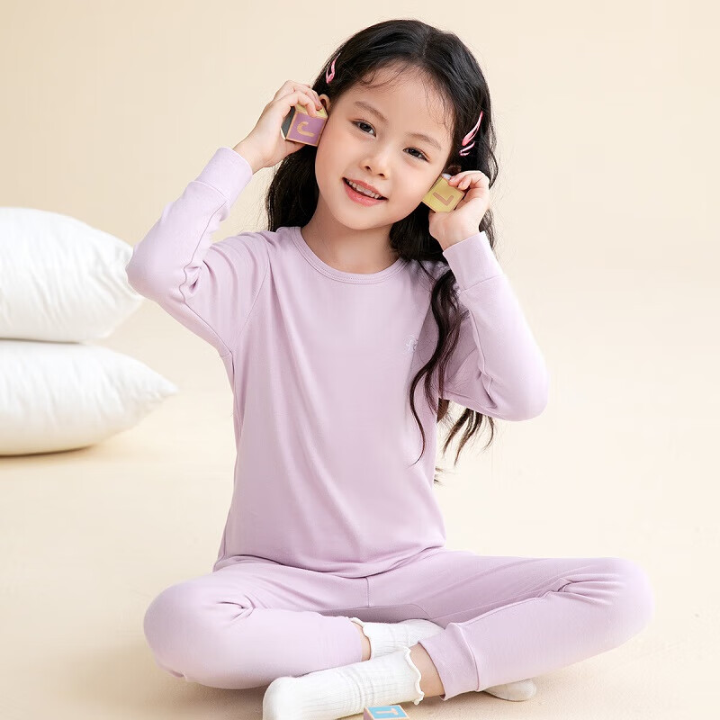 芬腾保暖内衣女童纯棉秋防静电保暖打底睡衣套装儿童柔暖秋衣 女童-浅紫 150