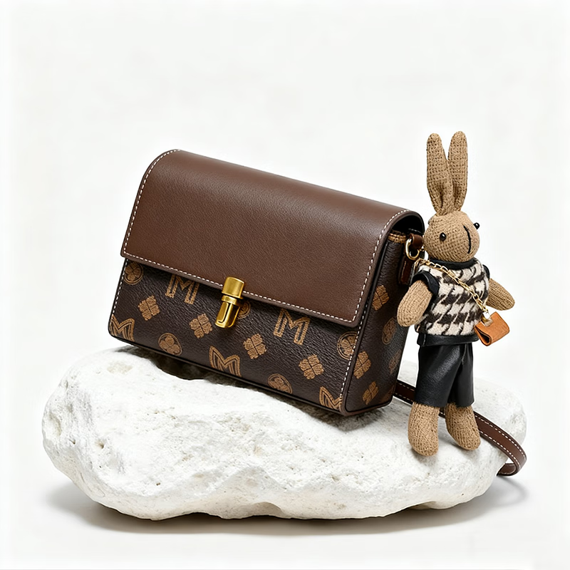 纪诗哲(GIEVSZHE)轻奢包包女包单肩包女士斜挎包七夕圣诞节送女友老婆妈妈节日礼物 米白配棕 精美礼盒