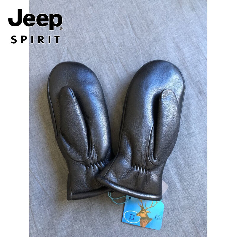 JEEP SPIRIT高端真皮手套男女士冬季保暖加厚全连指鹿皮棉手闷子骑行 男均码鹿皮手套