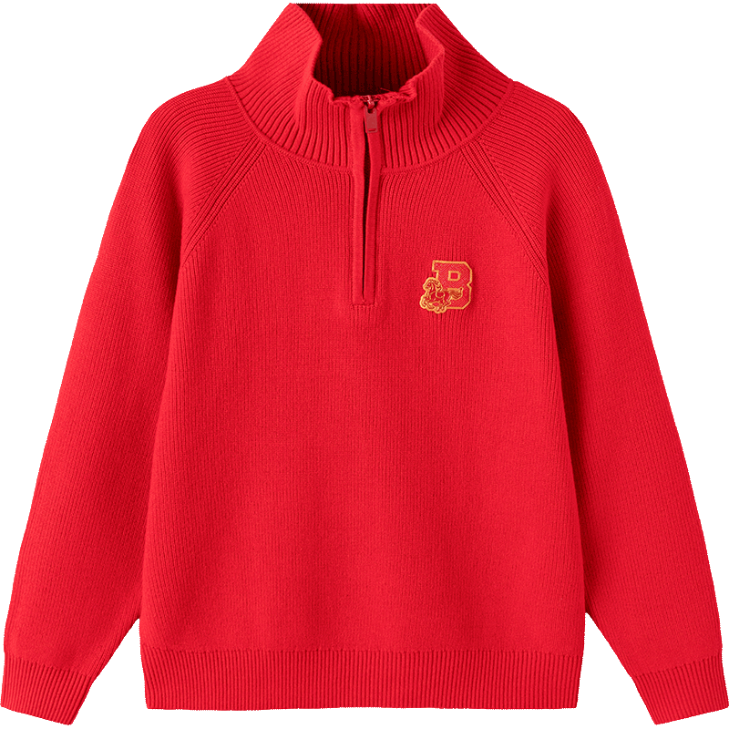 巴拉巴拉【balaOne】童装男女童宽松针织红色毛衣新年拜年服百搭儿童毛衫 中国红60611 套头立领 150