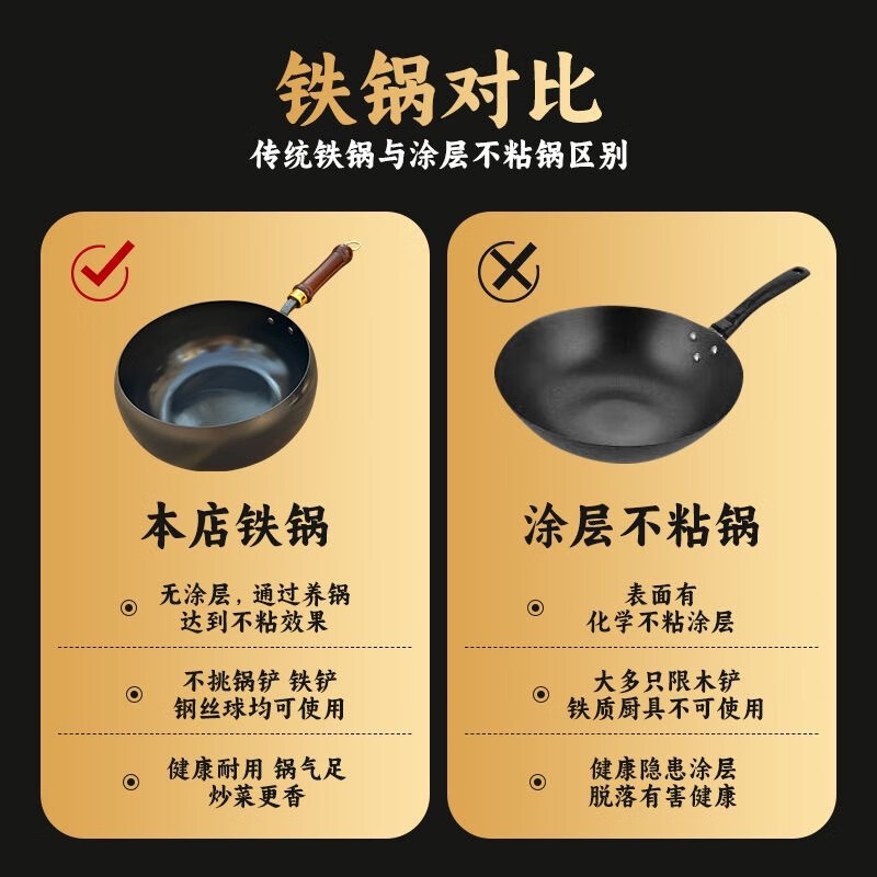 TIBEI老式章丘手工铁锅大肚锅炒菜锅老式家用无涂层不粘锅燃气灶适用 镜面大肚锅(不锈钢盖) 26cm