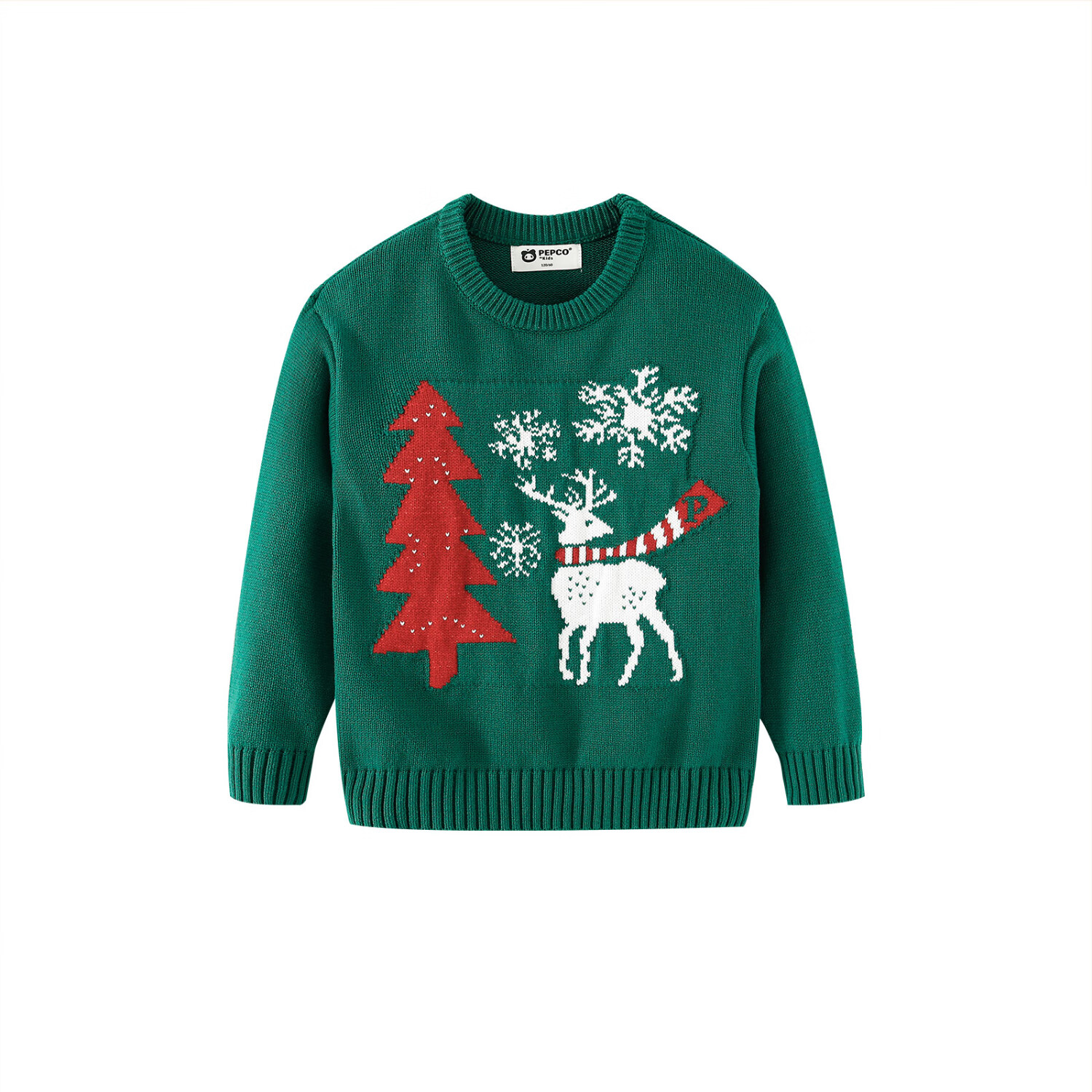 小猪班纳【费尔岛毛衣】童装秋冬儿童圣诞麋鹿提花男女童慵懒套头针织毛衫 墨绿 130