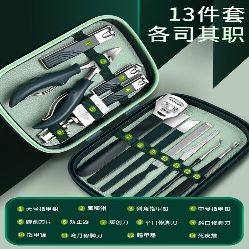 飒望【德国】鹰嘴钳甲沟炎专用指甲刀剪刀套装修脚刀具剪脚趾甲炎工具 至尊款 修甲专用22件套【高碳钢I修甲无痛】