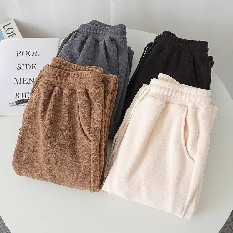 布卡澜琦双面摇粒绒裤子男款冬季摇粒绒男裤双面抓绒卫裤加厚男士保暖裤子 深灰色 3XL （建议140-155斤）