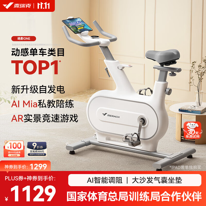 麦瑞克（MERACH）动感单车自发电家用智能调阻运动健身器材室内静音自行车 绝影ONE 自发电-10KG飞轮组-白色