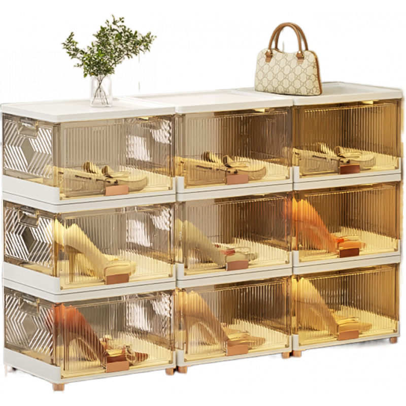 星優(yōu)日本免安裝鞋盒收納盒透明鞋子收納神器加厚防塵折疊架短靴AJ鞋柜 1列#2層#2格【可放48碼鞋/全透明可視】