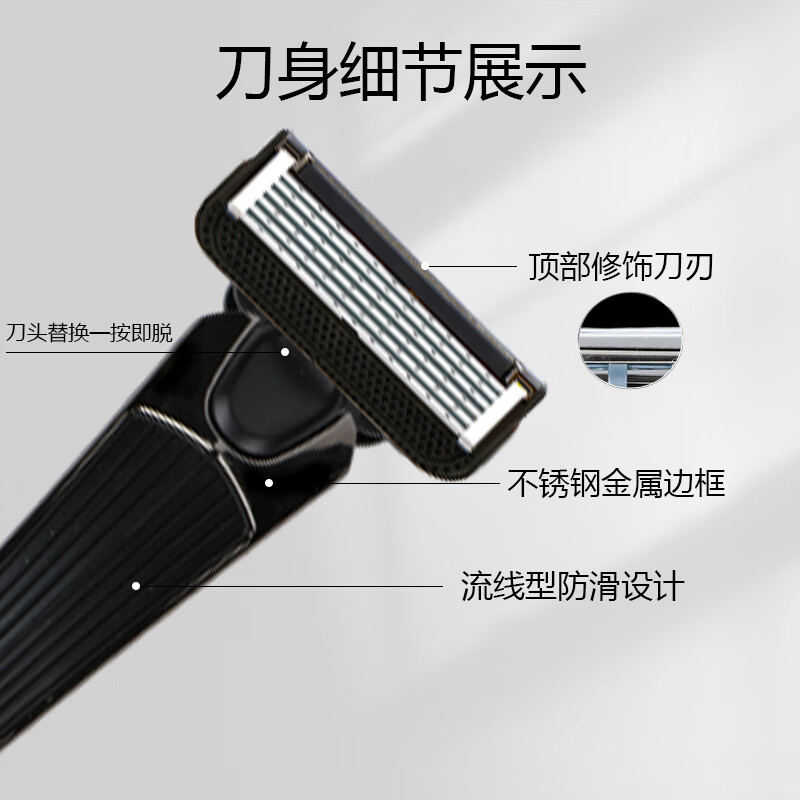 吉耏利手动剃须刀防刮伤手动刮胡刀男士礼物刮胡刀最新款2025款德国六层进口刀片 4个替换刀头【曜石黑】