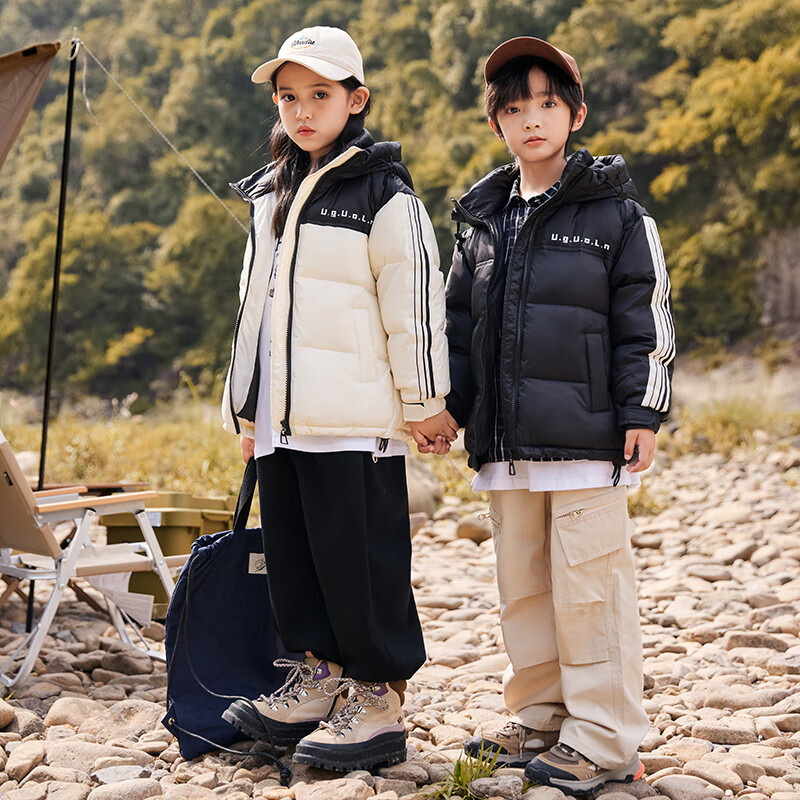 ABC KAIA新款中大童儿童羽绒服男童女童装面包服白鸭绒加厚保暖洋气外套 黑色 160