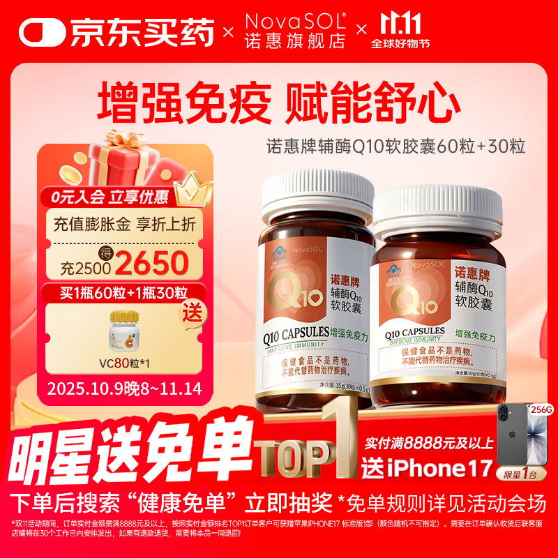 诺惠辅酶q10软胶囊增强免疫力成人德国原装进口水溶型高吸收药店同款 60粒+30粒组合装
