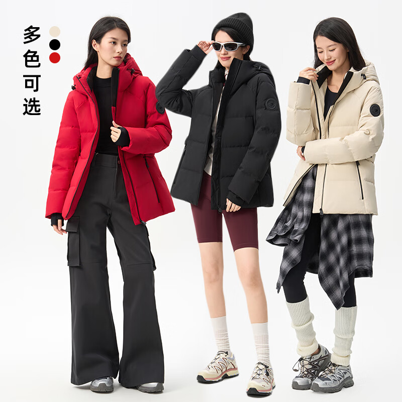 千仞岗秋冬季新款羽绒服女士连帽户外运动防寒服百搭休闲高级感保暖外套 魔力黑 XL (175)