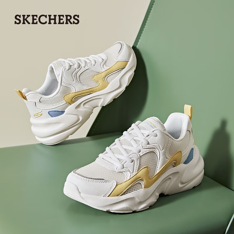 斯凯奇（Skechers）女鞋秋冬运动鞋耐磨户外休闲百搭厚底增高老爹鞋117364 白色/多彩色/WMLT 37.5
