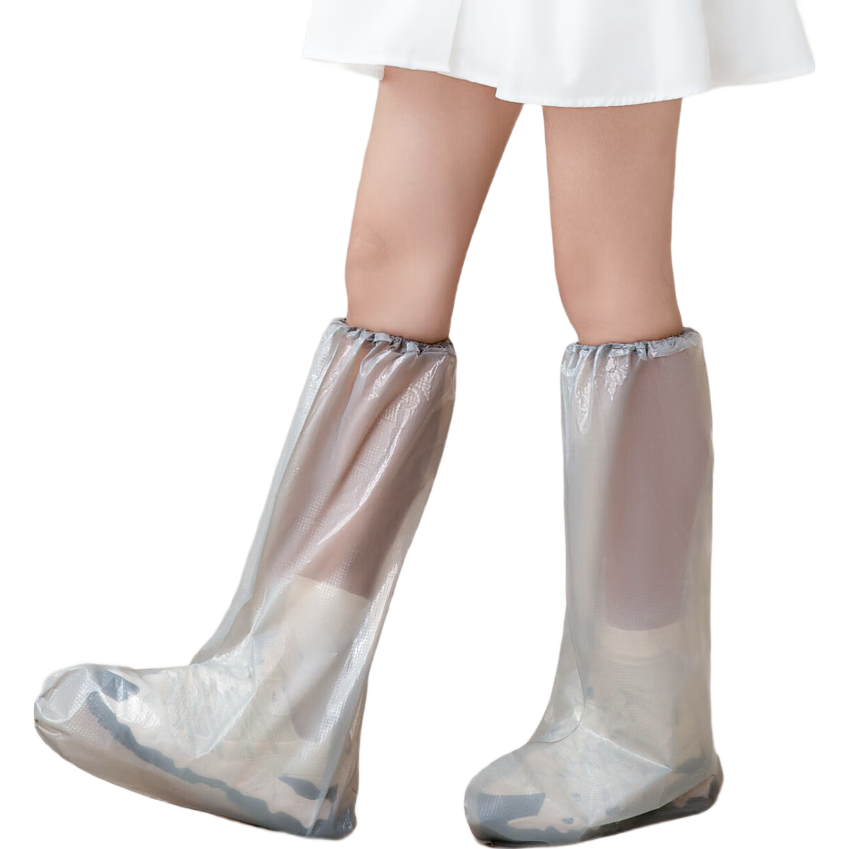 七海秋一次性雨鞋套防水防滑雨靴脚套加厚塑料男女通用鞋套长筒灰10只装