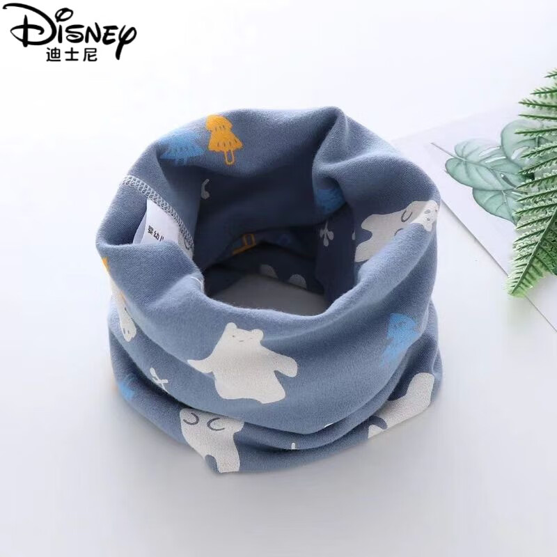 迪士尼（Disney）A类纯棉宝宝围脖儿童新款脖套男小孩秋冬套头婴儿围巾防风保暖女 活动【2条组合】灰底小星星+蓝白小极熊 适合【0-12岁】宝宝A类无骨围脖