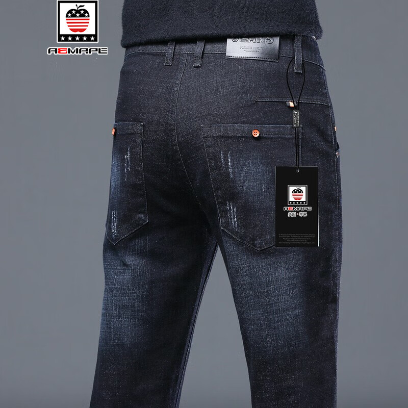 aemape/美国苹果弹力牛仔裤男士春季新款潮牌青年百搭修身小脚长裤子