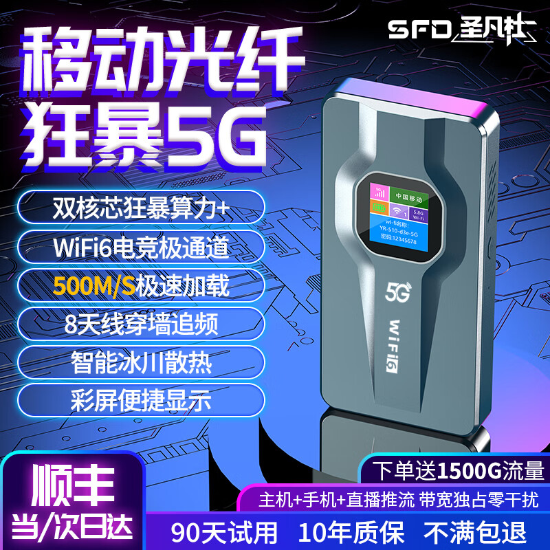 圣凡杜移动5G随身wifi6千兆双频2025款全国通用无限流量无线免插卡路由器 【奶奶灰】双核狂暴超载芯片