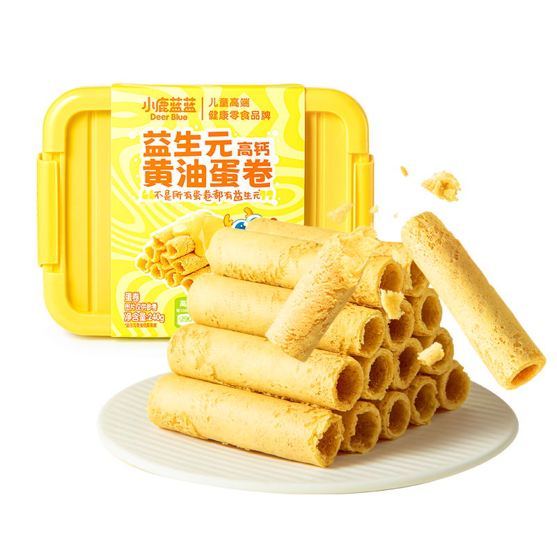 小鹿蓝蓝 醇香黄油蛋卷原味 宝宝儿童零食 添加益生元240g 约27支