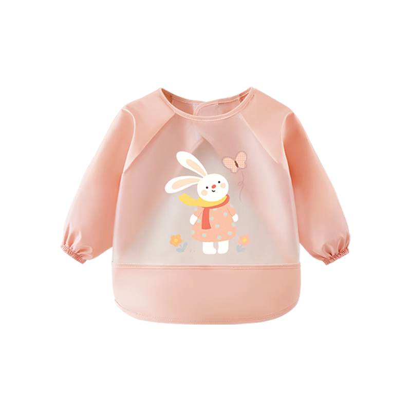 葆氏兒童吃飯罩衣嬰兒圍兜幼兒園畫畫圍裙寶寶輔食反穿衣長袖秋冬-粉
