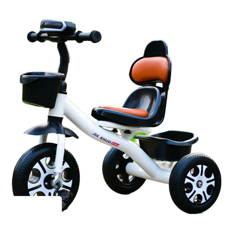 兒童三輪車腳踏車1-3-2-6歲簡易自行車手推車 紅色 發(fā)泡輪軟座音樂燈光