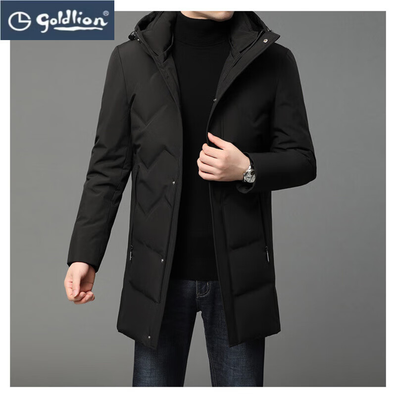 GOLDLION G+金利来冬季白鸭绒男士羽绒服中长款连帽防寒外套男秋冬季保暖加厚 虾青 4XL 195