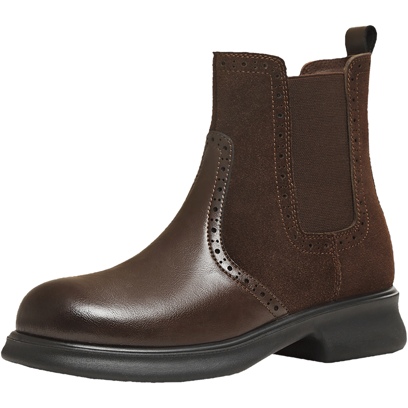 天美意短靴加絨女切爾西靴保暖女靴子 啡色-復(fù)古英倫風(fēng) 39