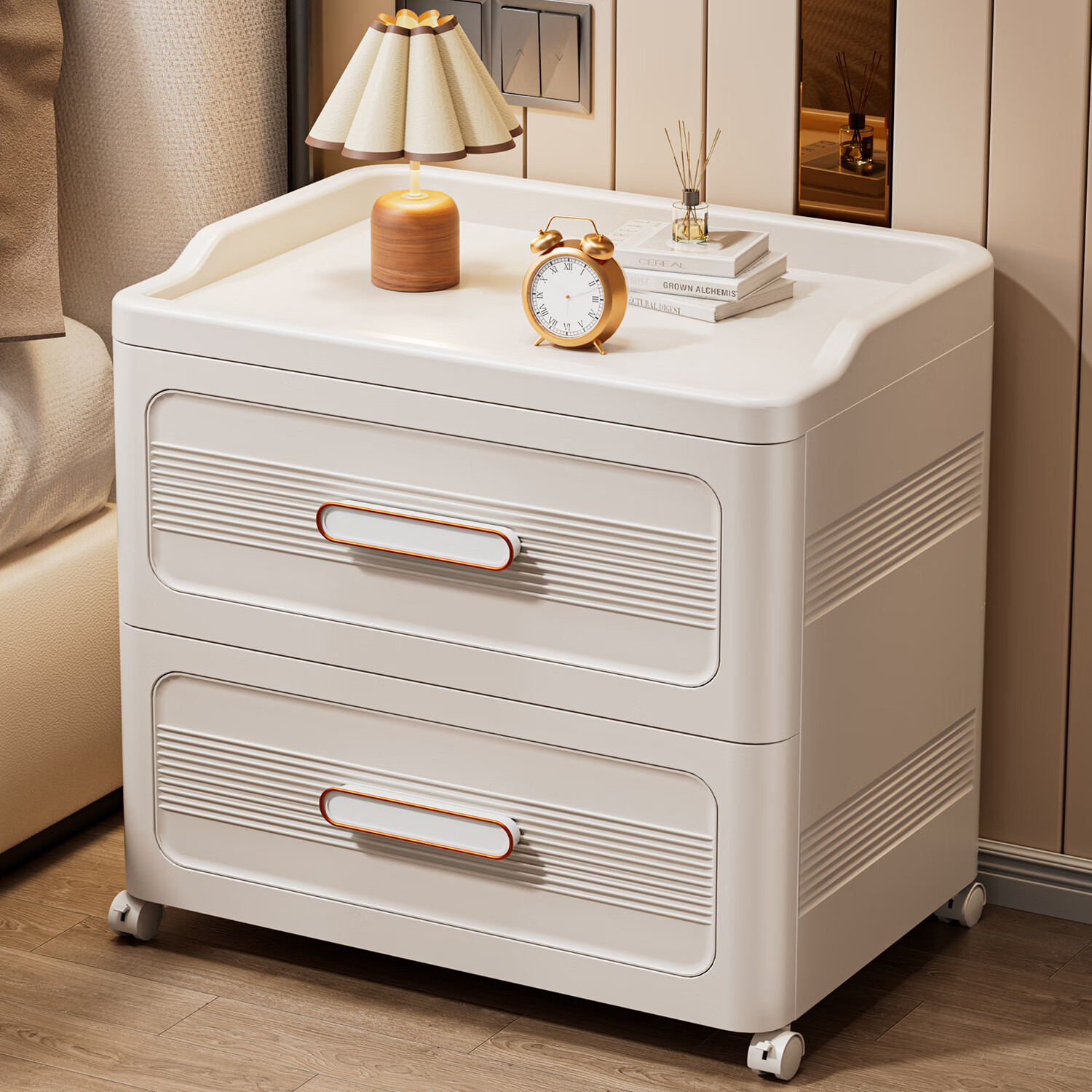 纳份爱免安装卧室床头柜简约现代抽屉式收纳柜可移动小型储物柜置物柜 42CM-新中式【一体发货免安装】 德邦/顺丰/中通随机发货