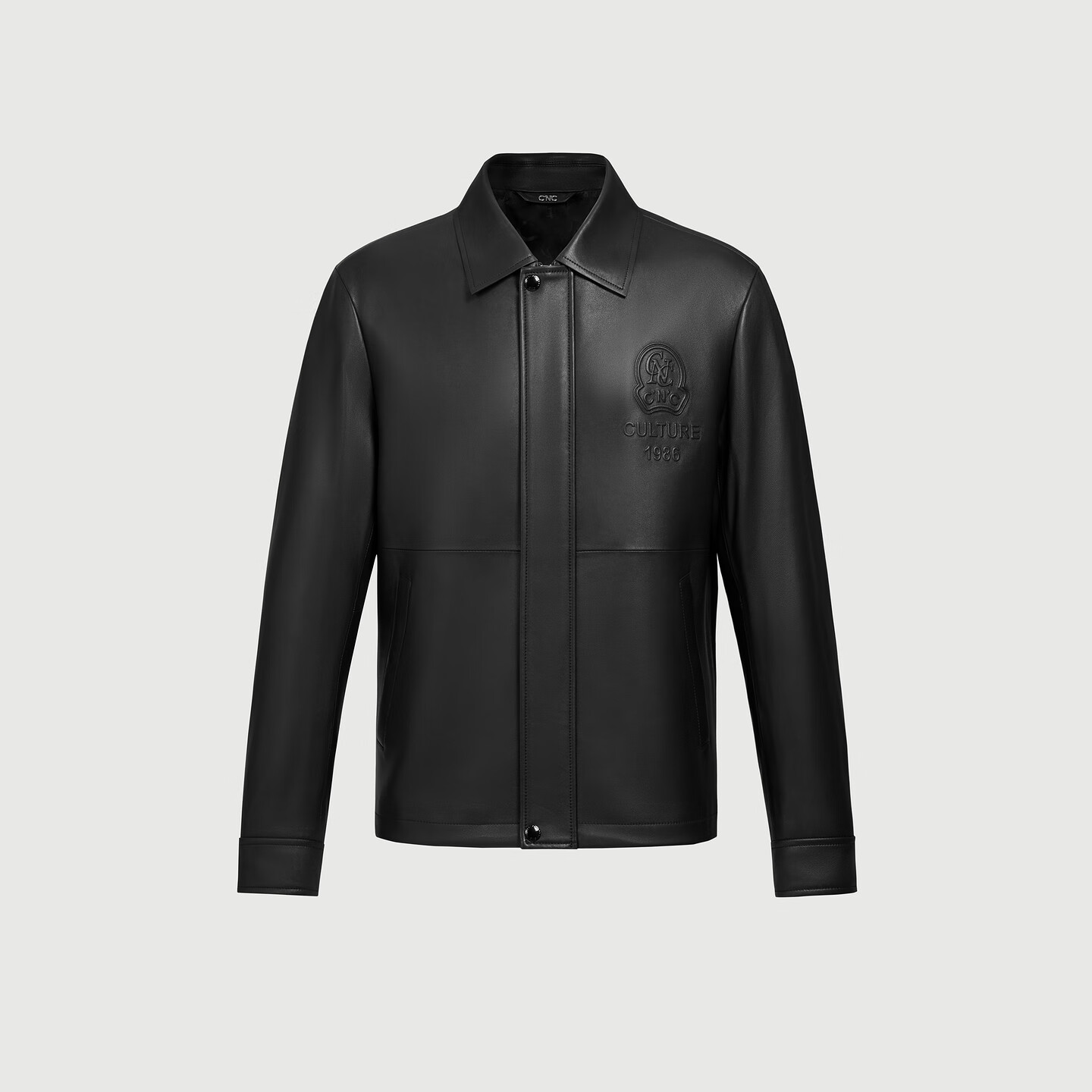 C'N'C【轻奢男装】CNC25秋新款翻领皮衣外套品牌压凸logo夹克男 黑色 54 /XL/(185/100A)