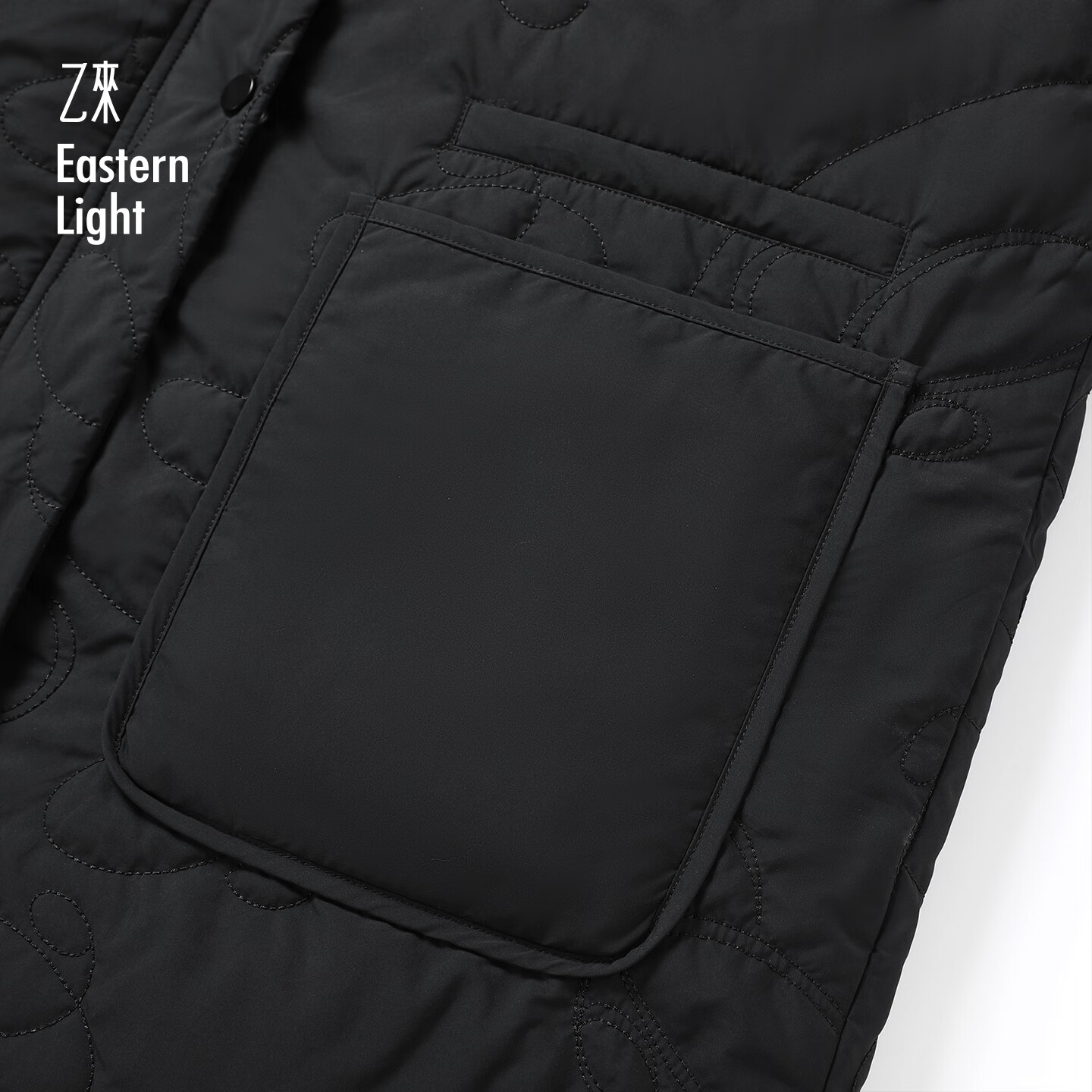 乙来【甄选90%大朵白鸭绒】E标绗缝长款连帽羽绒服女冬季外套衣服加厚 夜空黑 M