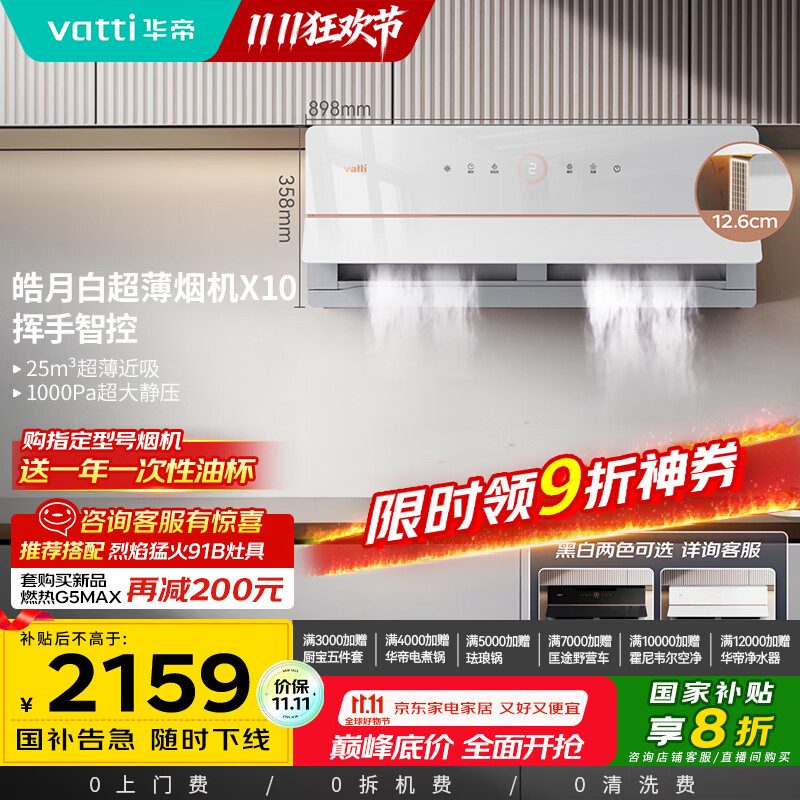 华帝（VATTI）【艺术家】国家政府补贴抽油烟机X10侧吸超薄变频白色家用脱排油烟机25风量自动洗以旧换新i11226