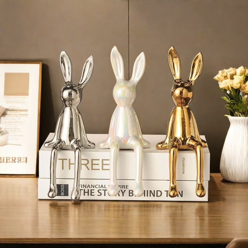 OYKTN长耳兔子摆件家居装饰品客厅电视柜酒柜书柜轻奢感软装 长耳兔（银）