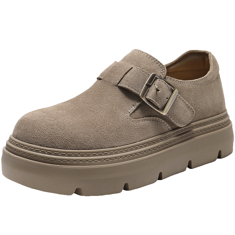 百麗厚底保暖毛毛鞋女2025冬新二層牛皮復古勃肯鞋JD009DM5 灰單里 37