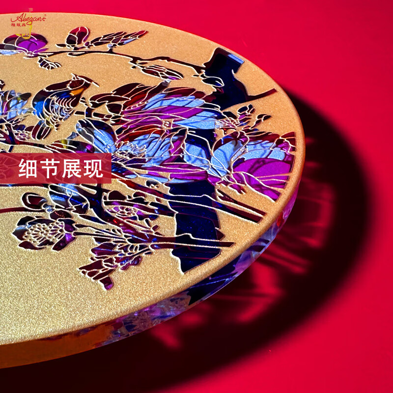 雅琅晶家居装饰品创意礼品乔迁新居礼物桌面摆件玄关客厅办公室定制纪念 喜上枝头晶雕手绘盘-Φ175mm