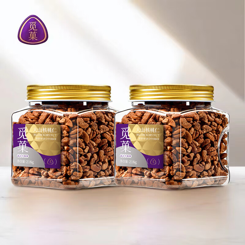 覓菓A+級(jí)臨安大山核桃仁新鮮2025新貨大顆粒大堅(jiān)果休閑零食非手剝奶茶 【拍1到手2罐】覓菓山核桃仁A+級(jí)218G