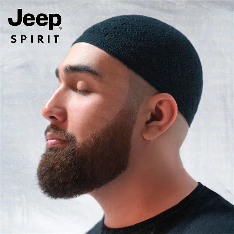 JEEP回族帽子男瓜皮帽针织帽男士透气地主帽回民包头全棉休闲冬 K67-黑色(春夏薄款)高度13-14cm左右回族 55-59(大众头围)