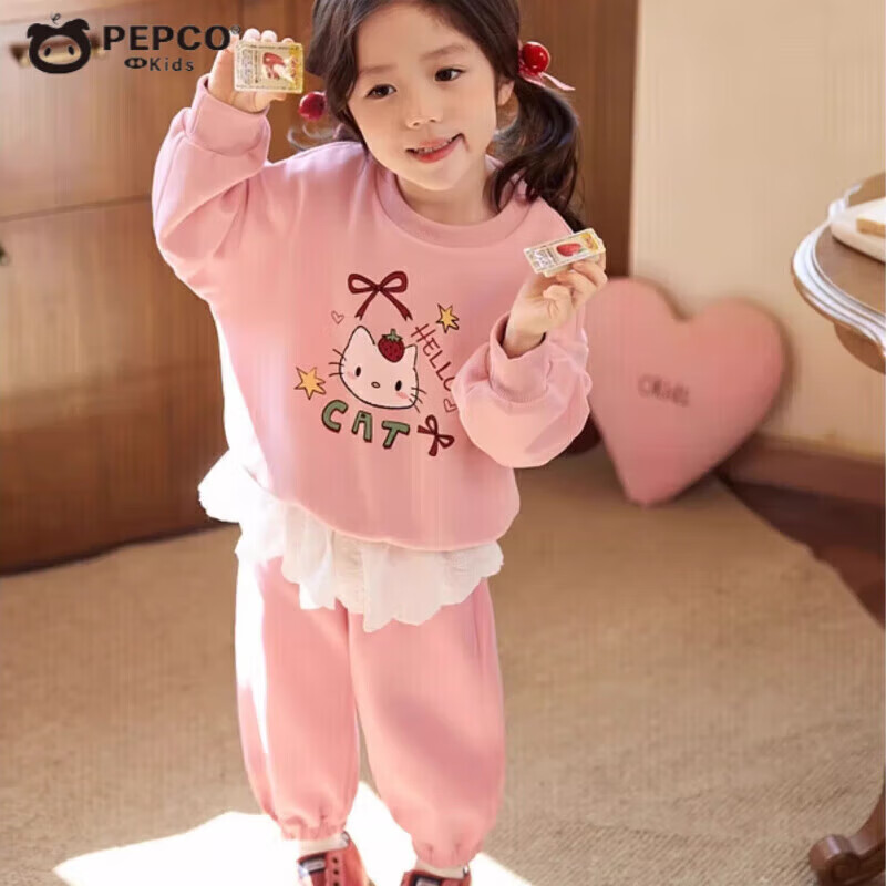 С�����ɣ�PEPCO��Ůͯ������װ�ɰ���ͨӡ���＾�¿��ͯ������װ����ƨ���������� MTH��è�䡿��װ-��ɫ 140 (��������125-135cm) 45.9Ԫ