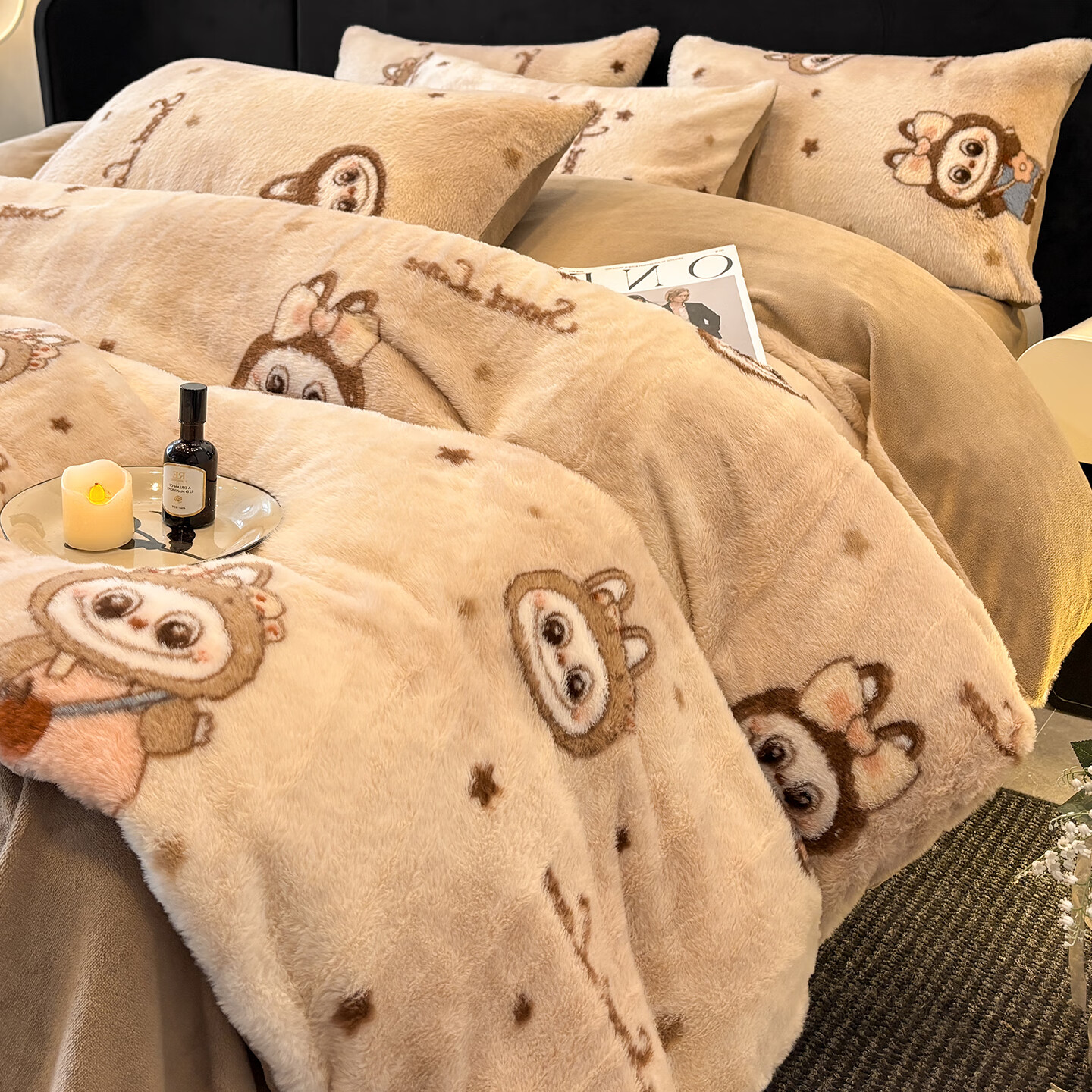 苏萱卡通美拉德兔毛绒床上四件套冬季双面牛奶珊瑚绒被套加绒床单床品 美拉德-拉布布 1.2m 床单款 三件套-被套150x200cm