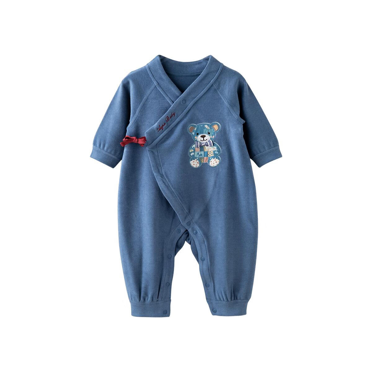 aqpa爱帕【玩偶之家】宝宝儿童秋冬新品长袖连体衣婴幼儿德绒连体衣 拼布熊熊 【和袍式】 80cm