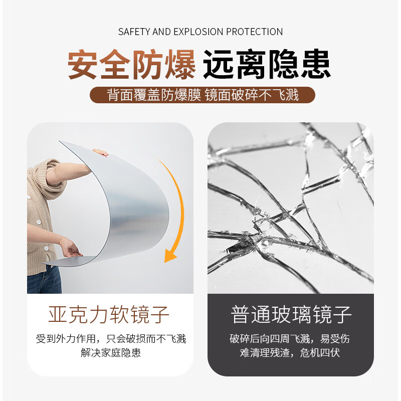 千棵树软镜子贴墙自粘洗手间浴室镜化妆镜定制免打孔女生宿舍高清镜子 全身镜面贴50X60CM-圆角