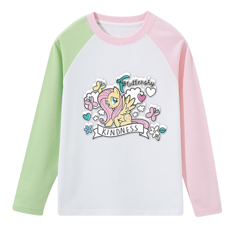 小马宝莉（MY LITTLE PONY）小马宝莉纯棉女童小学生秋季长袖T恤卡通印花打底衫插肩袖上衣值 粉色鸳鸯袖爱心 140