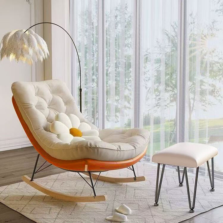 素树家居蜂窝摇摇椅北欧摇椅躺椅轻奢懒人家用大人单人沙发椅阳台休闲椅子 爱玛士橙科技布+座垫绒布白 蜂窝/摇椅  （单椅）