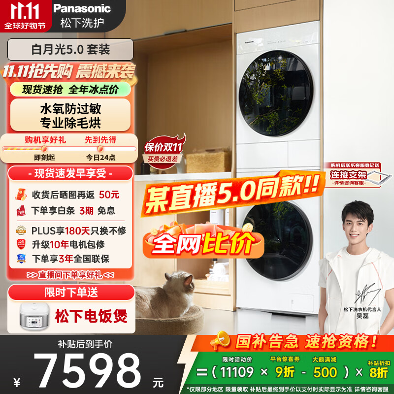 松下（Panasonic）【李佳琦同款】白月光5.0 超薄洗烘套装纯平全嵌 10kg滚筒洗衣机全自动+热泵烘干机81F1+81FR1