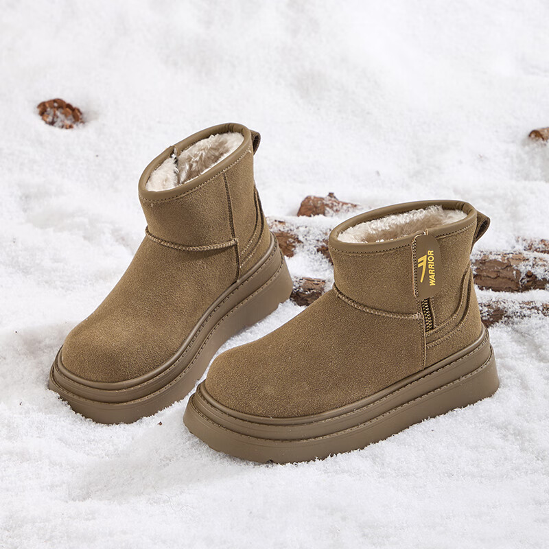 回力棉鞋加绒加厚保暖舒适厚底增高防风抗寒耐磨防滑时尚百搭雪地靴女 棕色 36