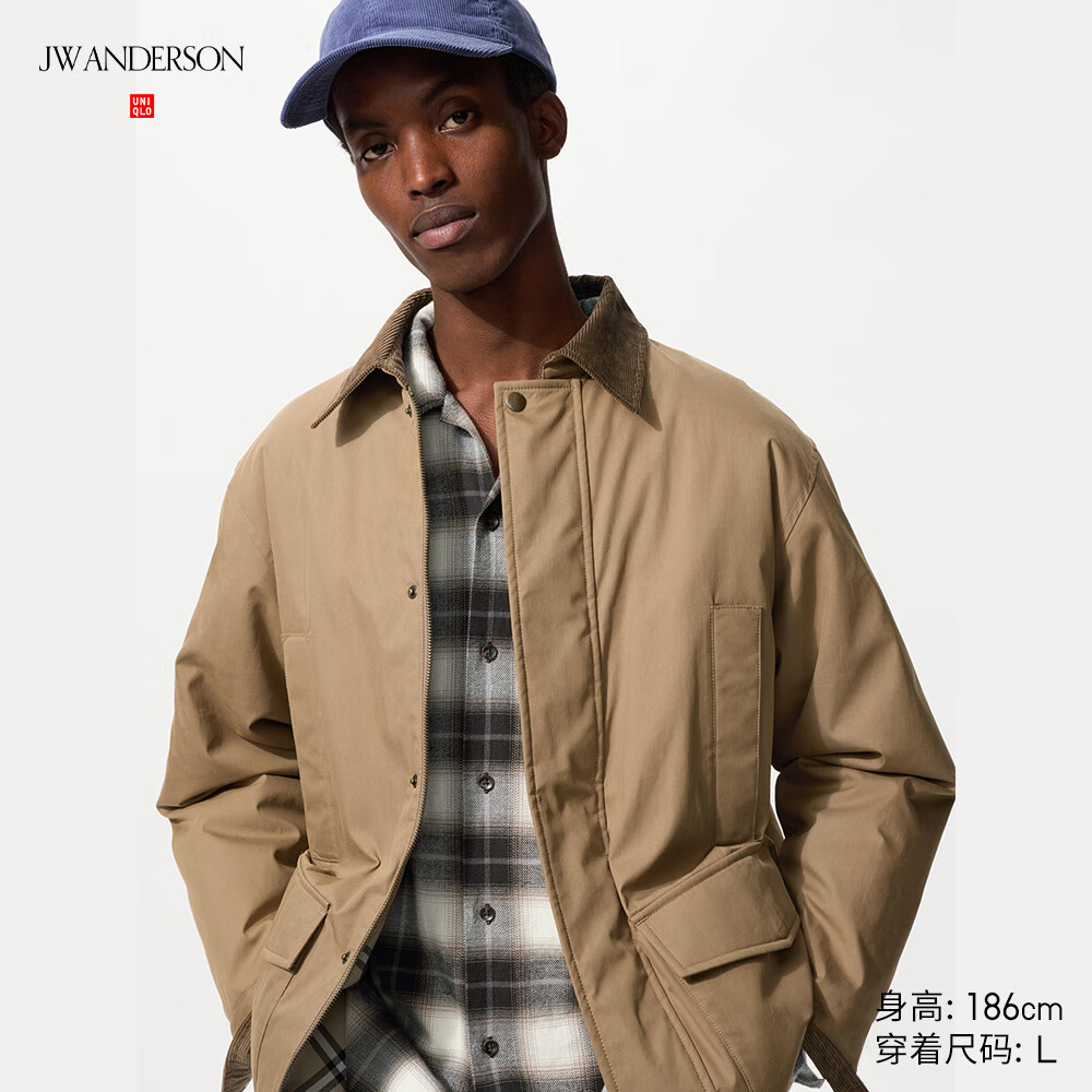 优衣库合作款男装PUFFTECH空气棉服休闲茄克外套夹克25新款481347 34 驼色 S