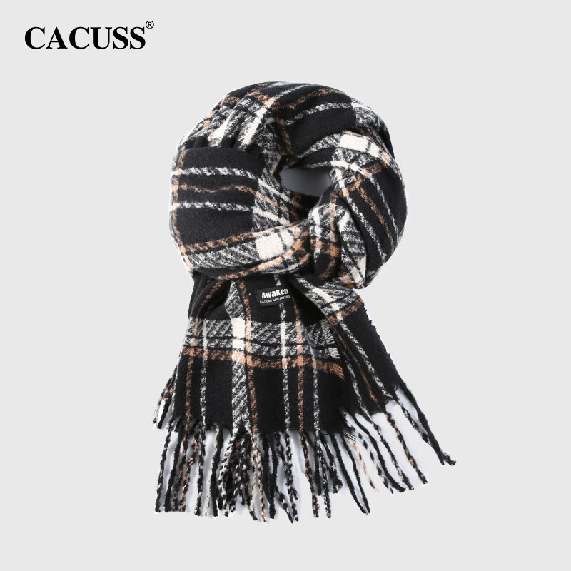 CACUSS圍巾女冬季韓版保暖格子加厚百搭披肩情侶圍脖男 藏青格